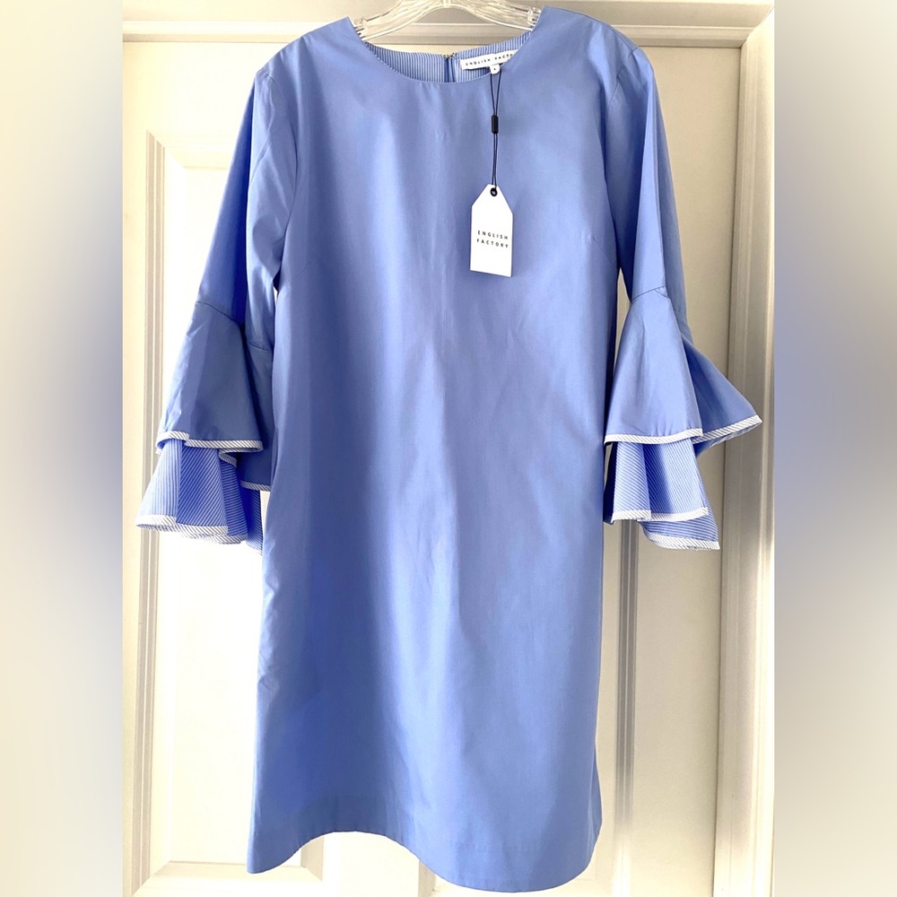 English Factory Blue Ruffle Sleeve Dress